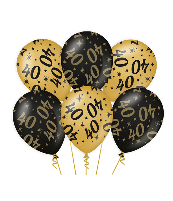 Ballons 40 ans or noir 30cm 6pcs