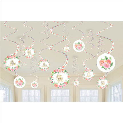 Décoration de naissance suspendue Fille Fleurs 61cm 12pcs