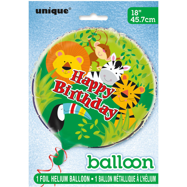 Ballon à l'hélium Happy Birthday Jungle 45cm vide