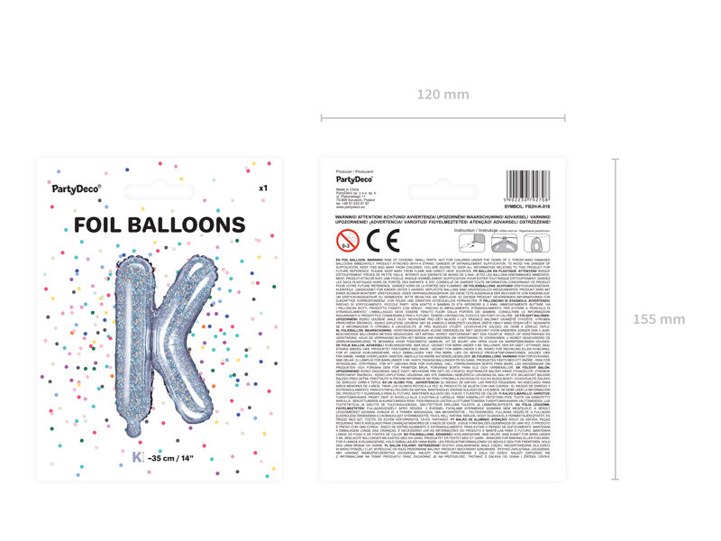 Ballon de baudruche Lettre K Holographique Vide 35cm