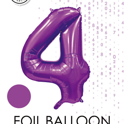 Ballon numéro violet 4 ans brillant 86cm