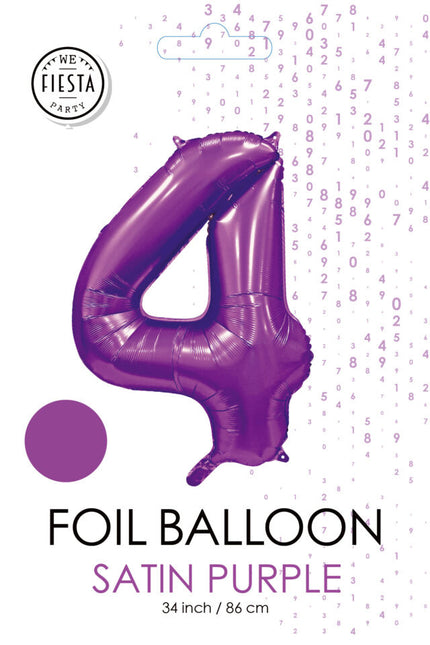 Ballon numéro violet 4 ans brillant 86cm