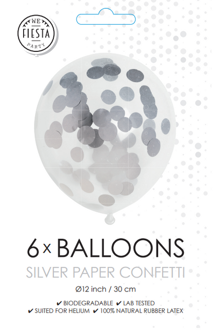 Ballons Confetti Argent 12cm 6pcs