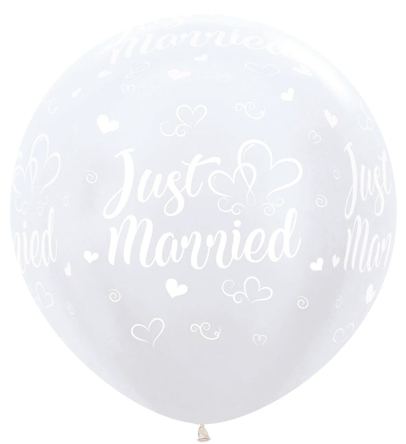 Ballons Just Married Hearts Pearl White 91cm 2pcs