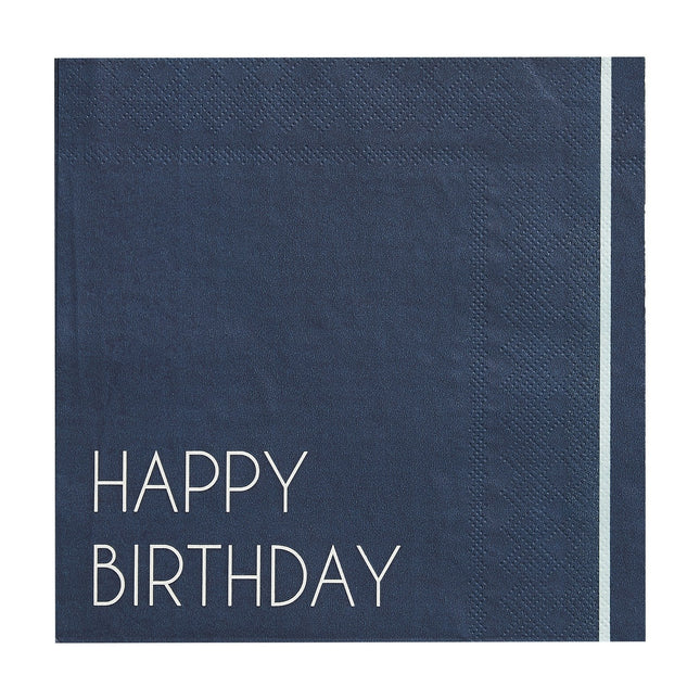 Serviettes de table Happy Birthday bleu foncé 16.5cm 16pcs