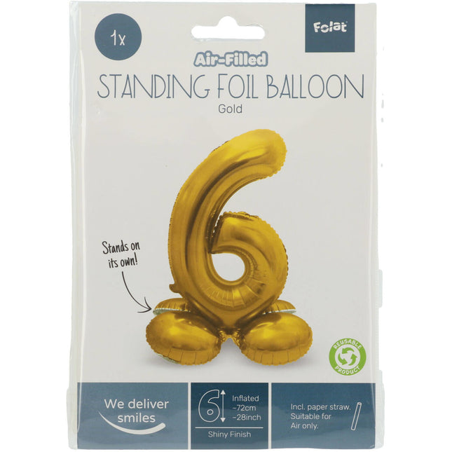 Ballon de baudruche Figure 6 or avec support 72cm