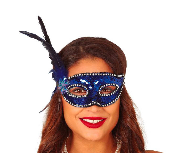 Masque Plumes Bleu Paillettes