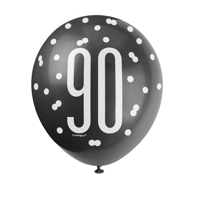 Ballons 90 Years Dots Black 30cm 6pcs