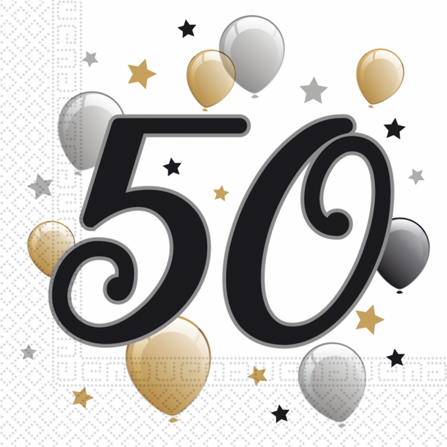 Serviettes 50 ans Ballons 33cm 20pcs