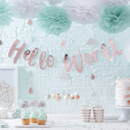 Guirlande de lettres or rose Hello World 1.5m