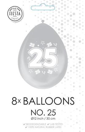 Ballons argentés 25 ans métallisés double face 30cm 8pcs