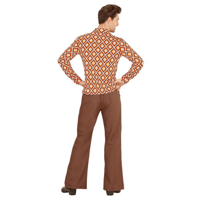 Chemisier Disco 70S Orange Plaid Hommes