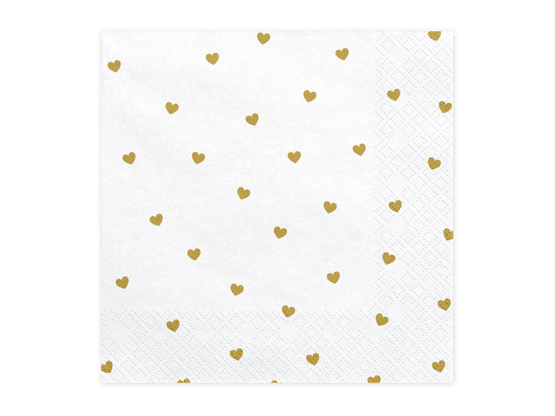 Serviettes blanches Coeurs d'or 33cm 20pcs