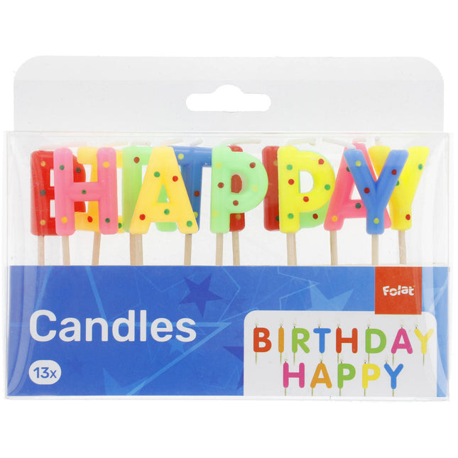 Bougies d'anniversaire Happy Birthday Dots 6.5cm 13pcs