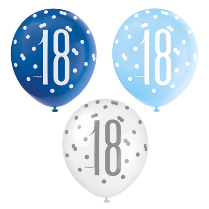 Ballons 18 ans Dots Blue 30cm 6pcs