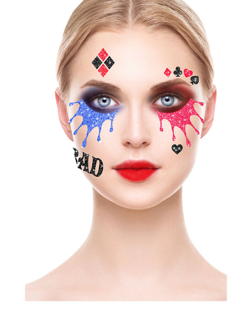 Autocollants pour le visage Harley Quinn Paillettes 20cm