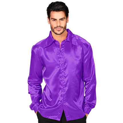 Chemisier Disco 70S Violet Satin Hommes