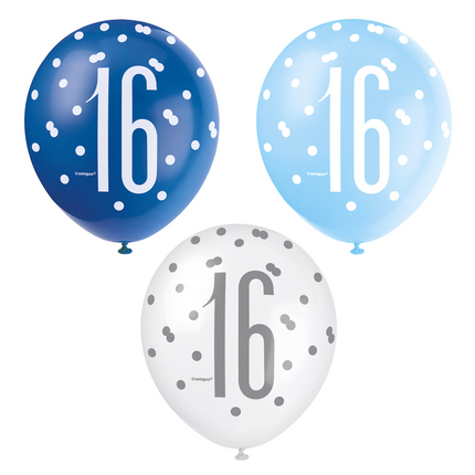 Ballons de baudruche 16 ans Dots Blue 30cm 6pcs