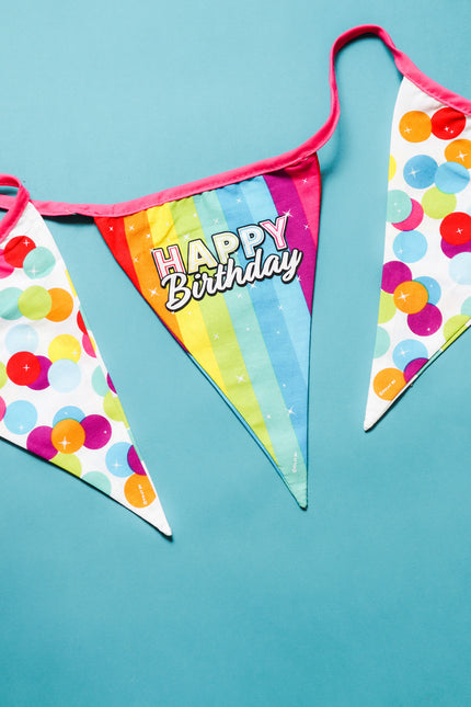 Happy Birthday Slingers Rainbow Confetti Cotton 6m