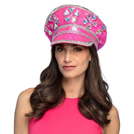 Casquette rose pailletée