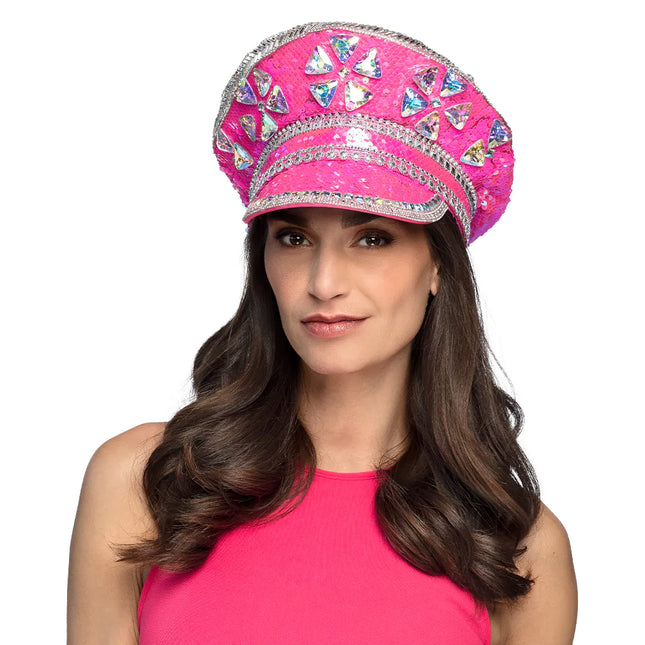 Casquette rose pailletée