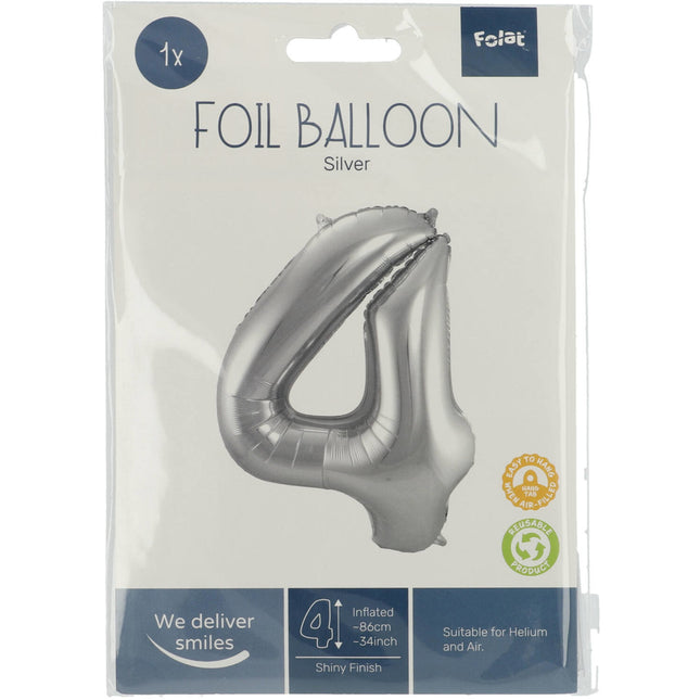 Ballon de baudruche Figure 4 Argent Métallique XL 86cm vide