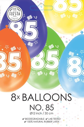 Ballons colorés 85 ans 30cm 8pcs