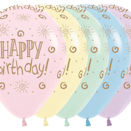 Ballons Happy Birthday Sun Pastel Matte Mix 30cm 25pcs