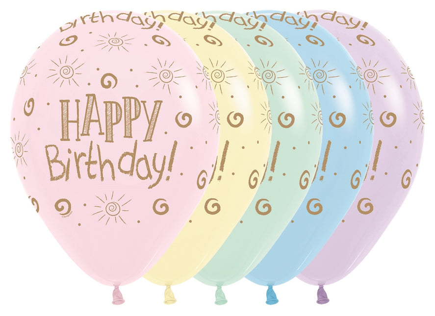 Ballons Happy Birthday Sun Pastel Matte Mix 30cm 25pcs