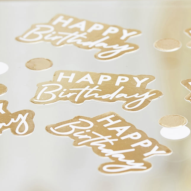 Confetti de table Happy Birthday or/blanc