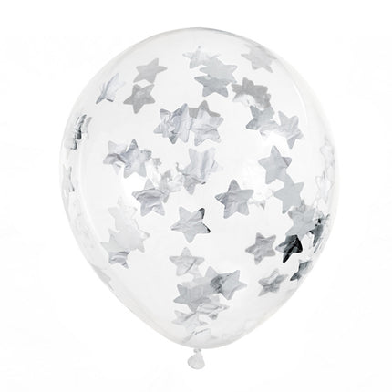 Ballons Confetti Etoiles Argentées 30cm 6pcs