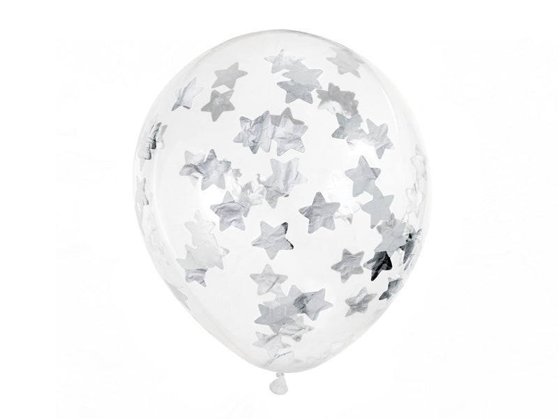 Ballons Confetti Etoiles Argentées 30cm 6pcs