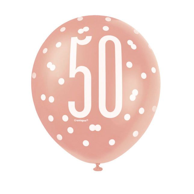 Ballons 50 ans or rose 30cm 6pcs