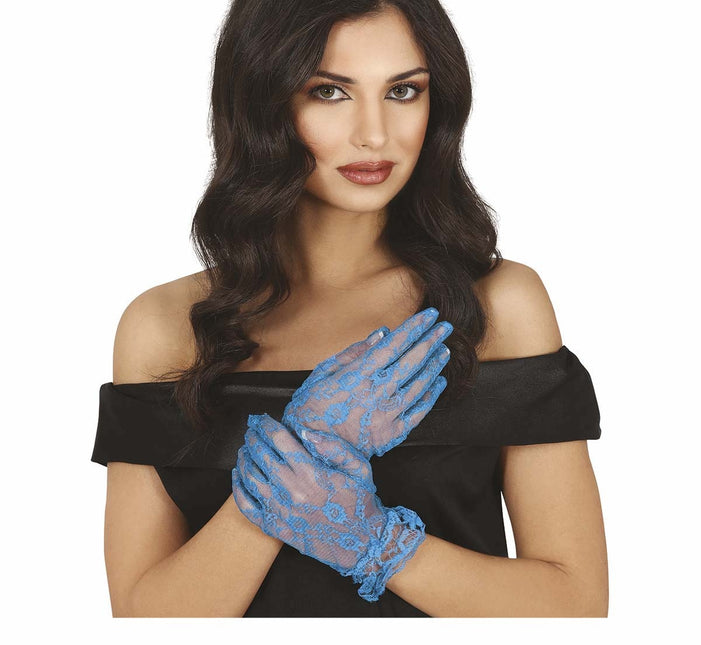 Gants bleu clair dentelle 22cm