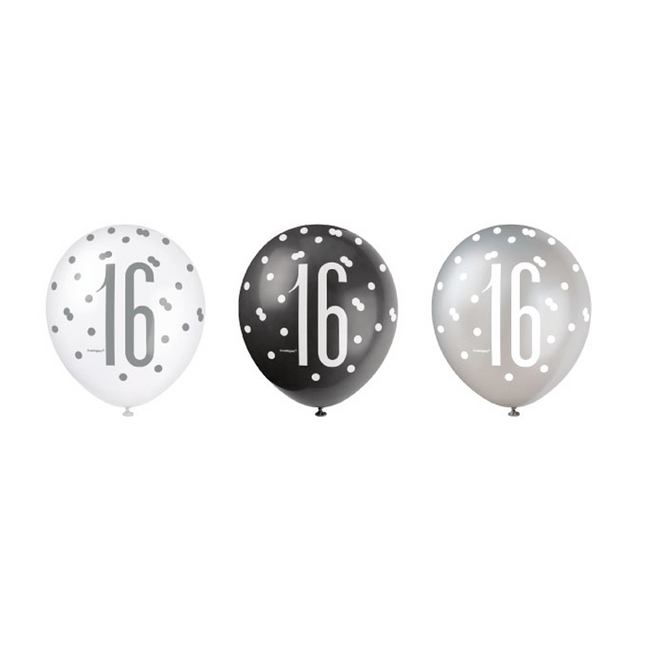 Ballons de baudruche 16 ans Dots Black 30cm 6pcs