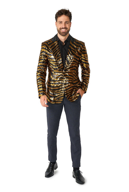 Or Noir Tigre Paillet Blazer Hommes OppoSuits