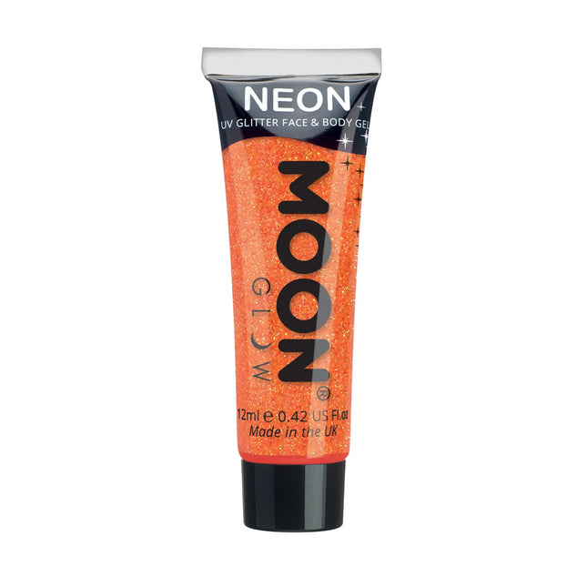 Moon Glow Neon UV Fine Glitter Gel Orange 12ml