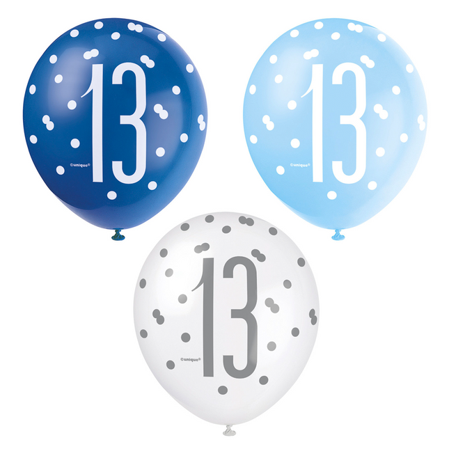 Ballons 13 Years Dots Blue 30cm 6pcs