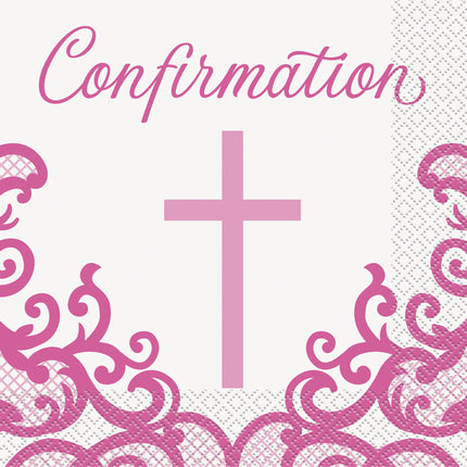 Serviettes de table pour le baptême Confirmation rose 16pcs