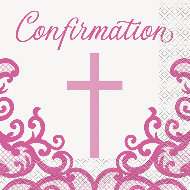 Serviettes de table pour le baptême Confirmation rose 16pcs