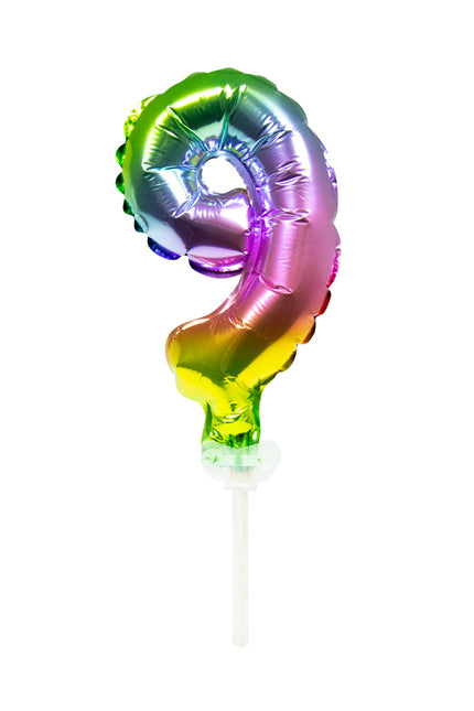 Ballon de baudruche Figure 9 Arc-en-ciel 13cm avec bâton