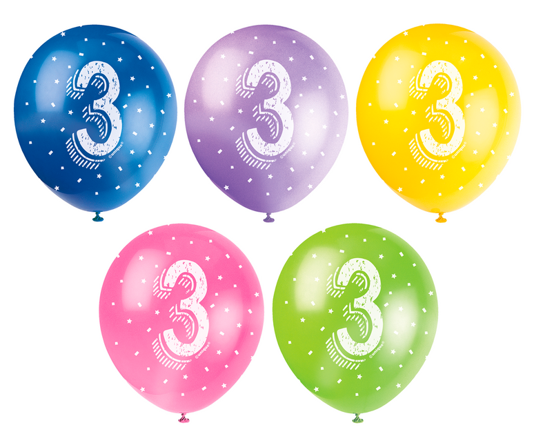 Ballons 3 ans Confetti 30cm 5pcs