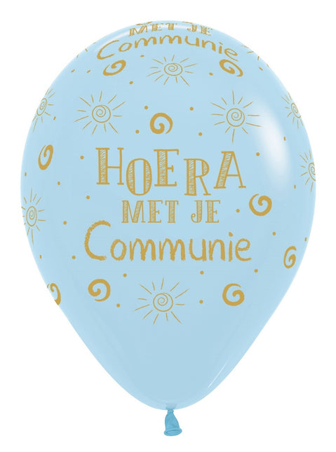 Ballons Hourra avec ta communion Bleu mat pastel 30cm 25pcs