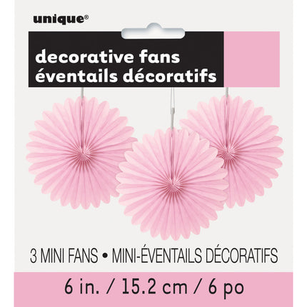 Eventails en papier rose clair 15cm 3pcs