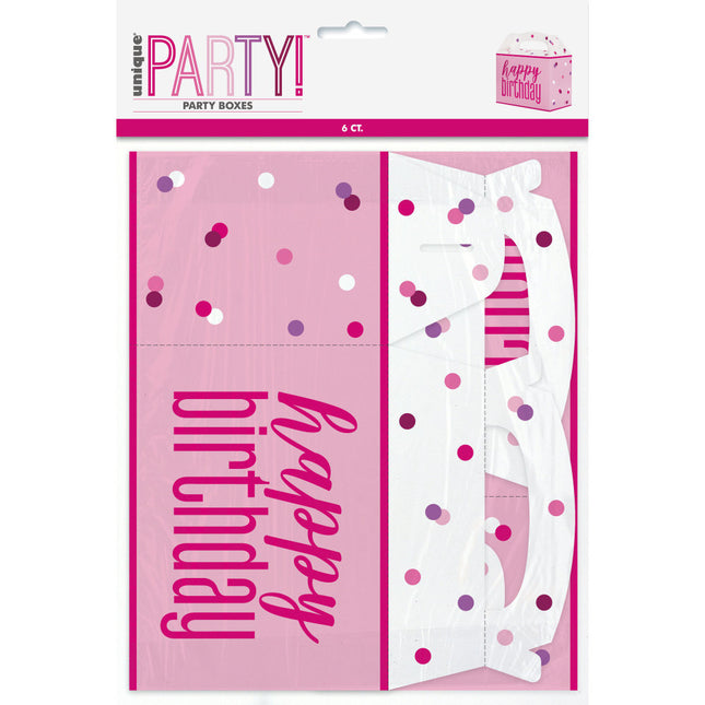 Boîtes à friandises Happy Birthday Pink 6pcs