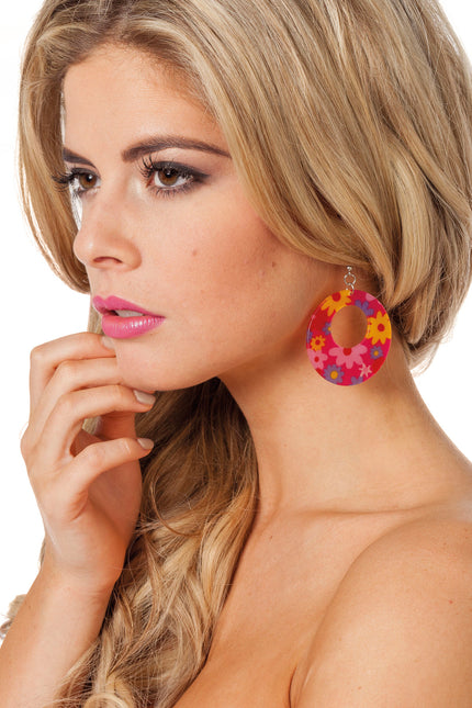 Boucles d'oreilles hippie rose fluo