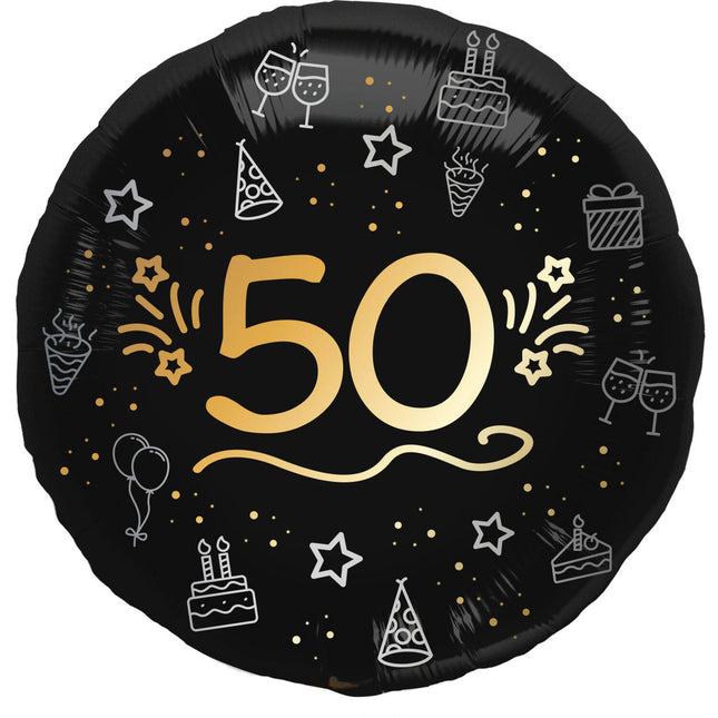 50 ans Ballon à l'hélium Noir Or Vide 45cm