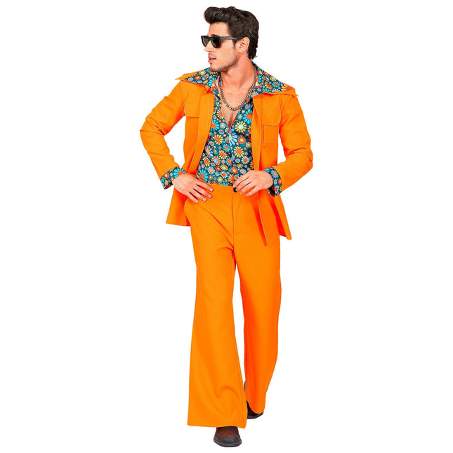 Costume Disco 70S Orange Hommes Fleurs