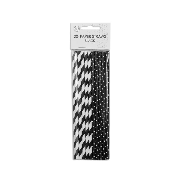 Pailles en papier Noir/Blanc Mix 19.7cm 20pcs