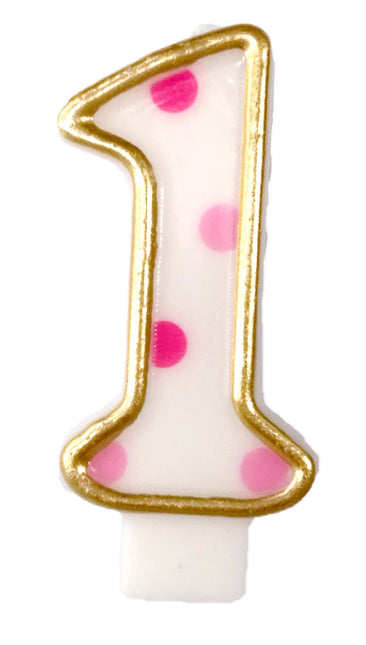 Bougie 1 an Pink Dots 8.5cm